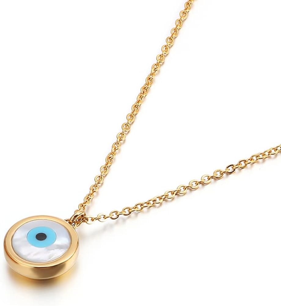 Gold Plated Stainless Steel Opal Evil Eye Necklace For Women teen Girl's birthday gift