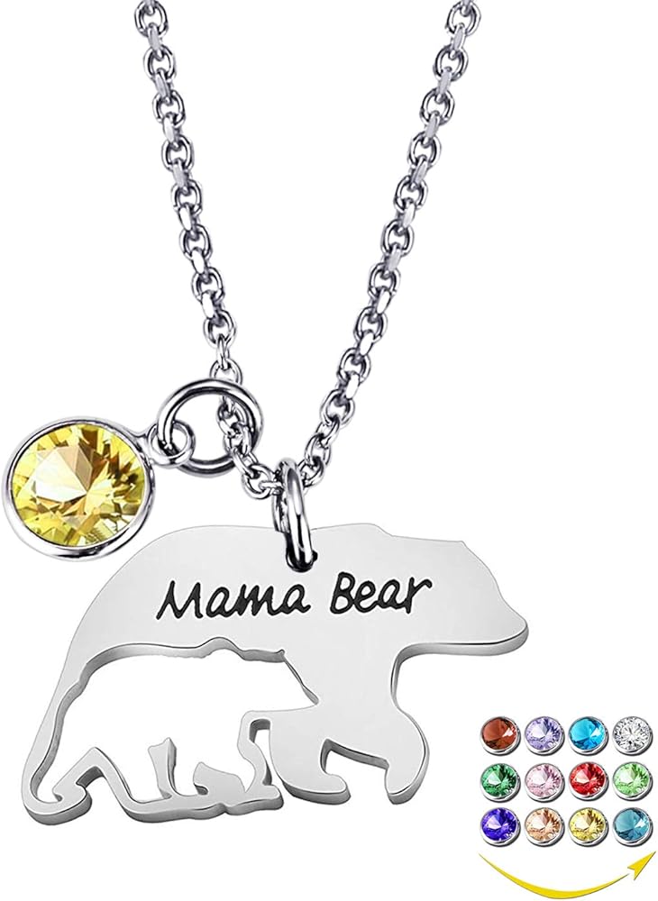 YOUFENG Mom Necklace Mothers Day Gifts Mama Bear Necklaces Pendant 12 Months Birthstone Jewelry for Women Girls