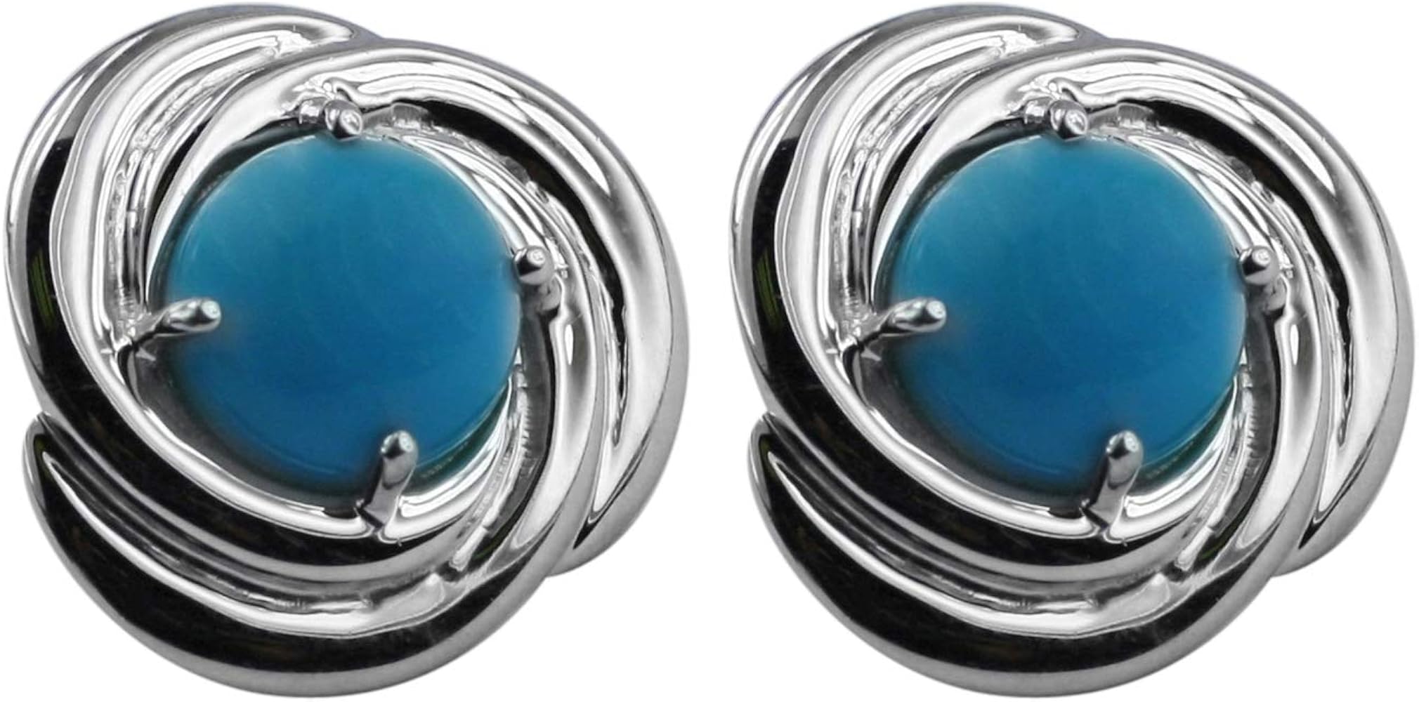 Carillon Stylish Turquoise Natural Gemstone Round Shape Stud Wedding Earrings 10K, 14K, 18K White Gold Jewelry