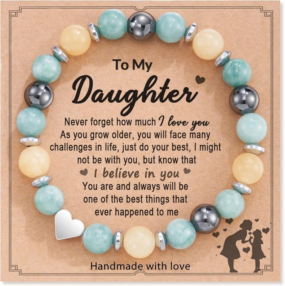 HGDEER Gifts for Daughter/Granddaughter/Niece/Daughter in Law/Son Valentines Day Gifts Natural Stone Sweet Heart Bracelet from Mom Dad Grandma Aunt