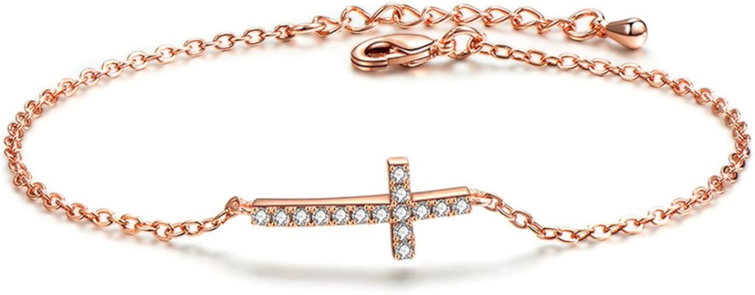 JSEA Womens Cubic Zirconia Sideways Cross Bracelet Silver Rose Gold Chain Link Bracelet Girls