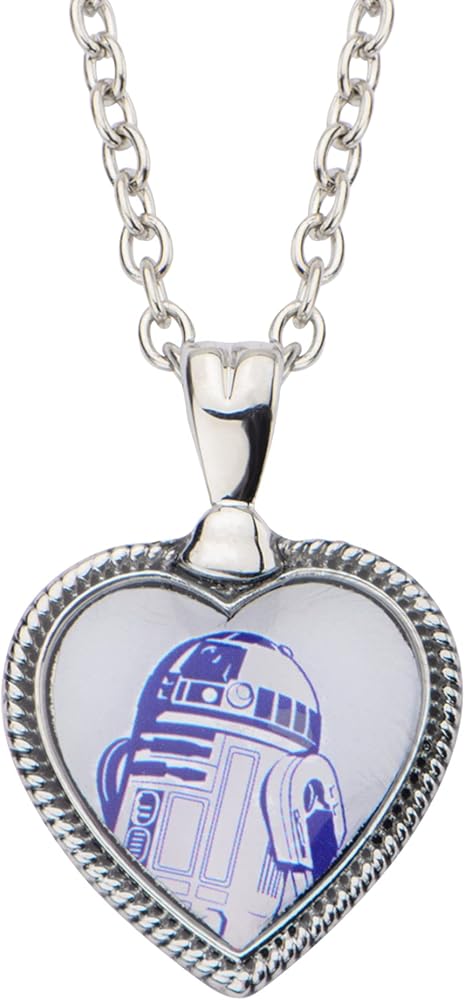 Star Wars Jewelry R2-D2 Stainless Steel Heart Pendant Necklace, 18" (SALES1SWMD), Silver, One Size