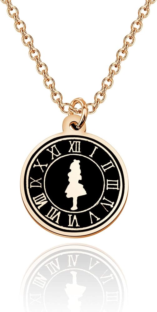 PLITI Alice Necklace Geeky Gift Book Lover Gift Daughter Birthday Gifts Book Nerd Jewelry Rabbit Clock Poker Party Jewelry