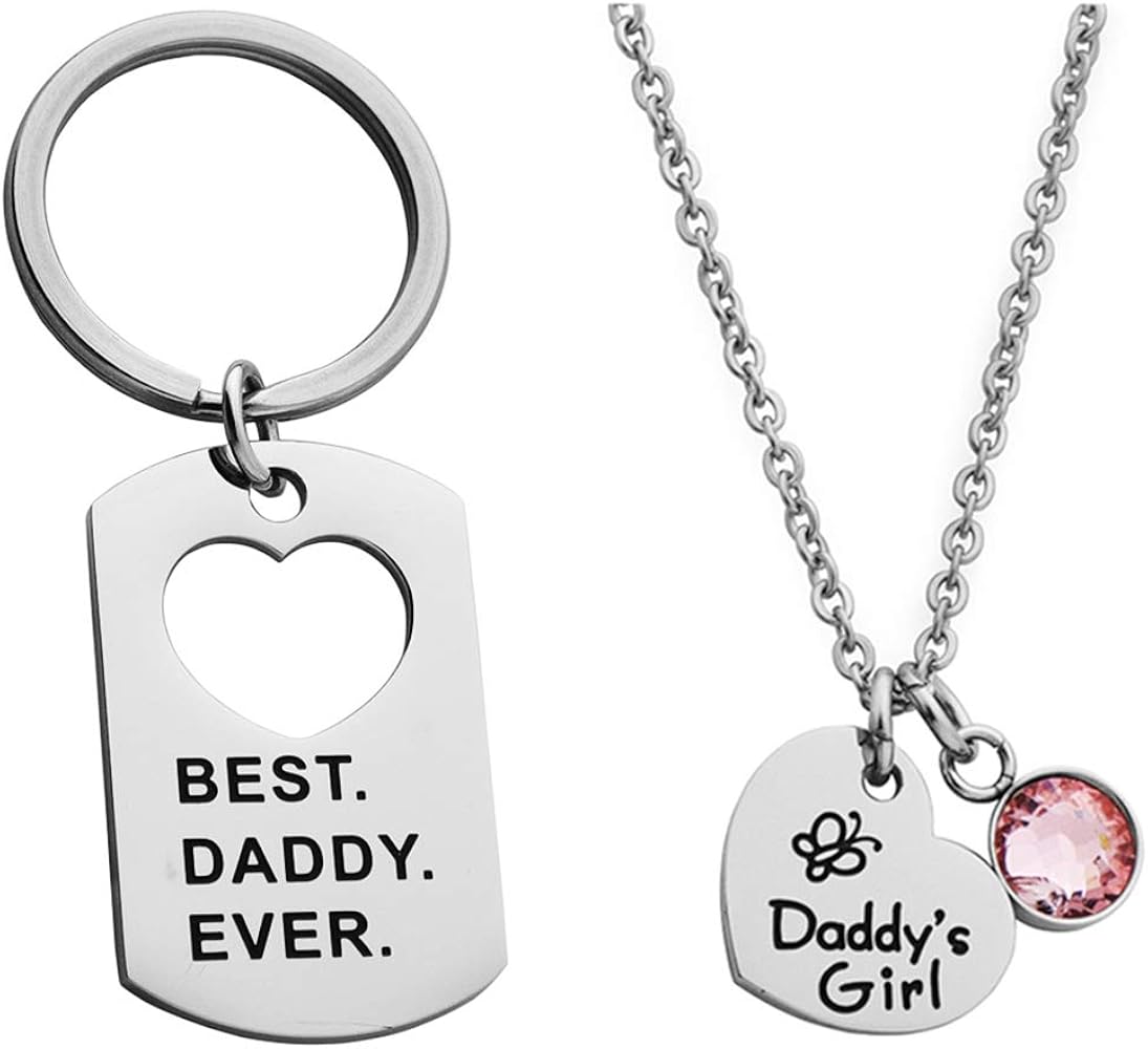 Father Daughter Gift Dad Keychain and Daddy's Girl Necklace Matching Jewelry Set Gift for Daddy from Daughter