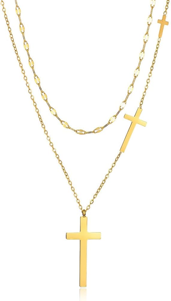 Women's Cross Necklace- 14K Gold Plated Cubic Zirconia Cross Necklace Women's Fashion Gold Jewelry Girl Gift