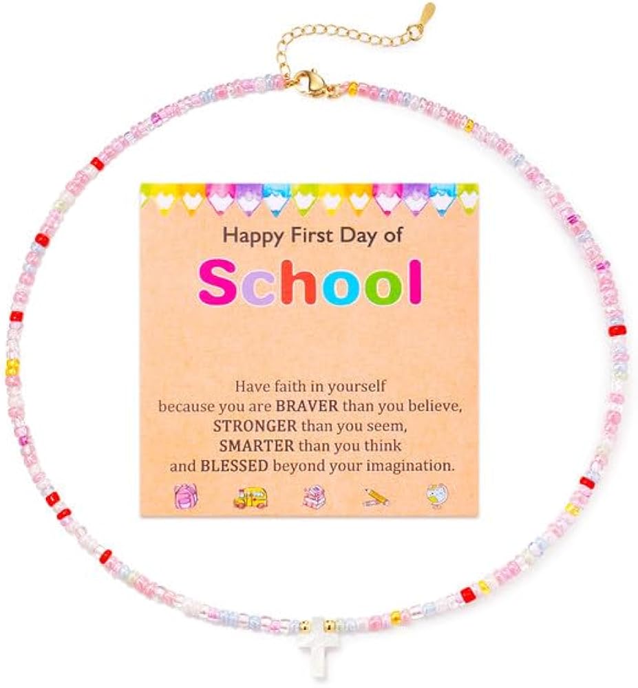 First Day of School Necklace for Kindergarten Preschool First Second Third Fourth Grade Back to School Stuff for Daughter Granddaughter Niece