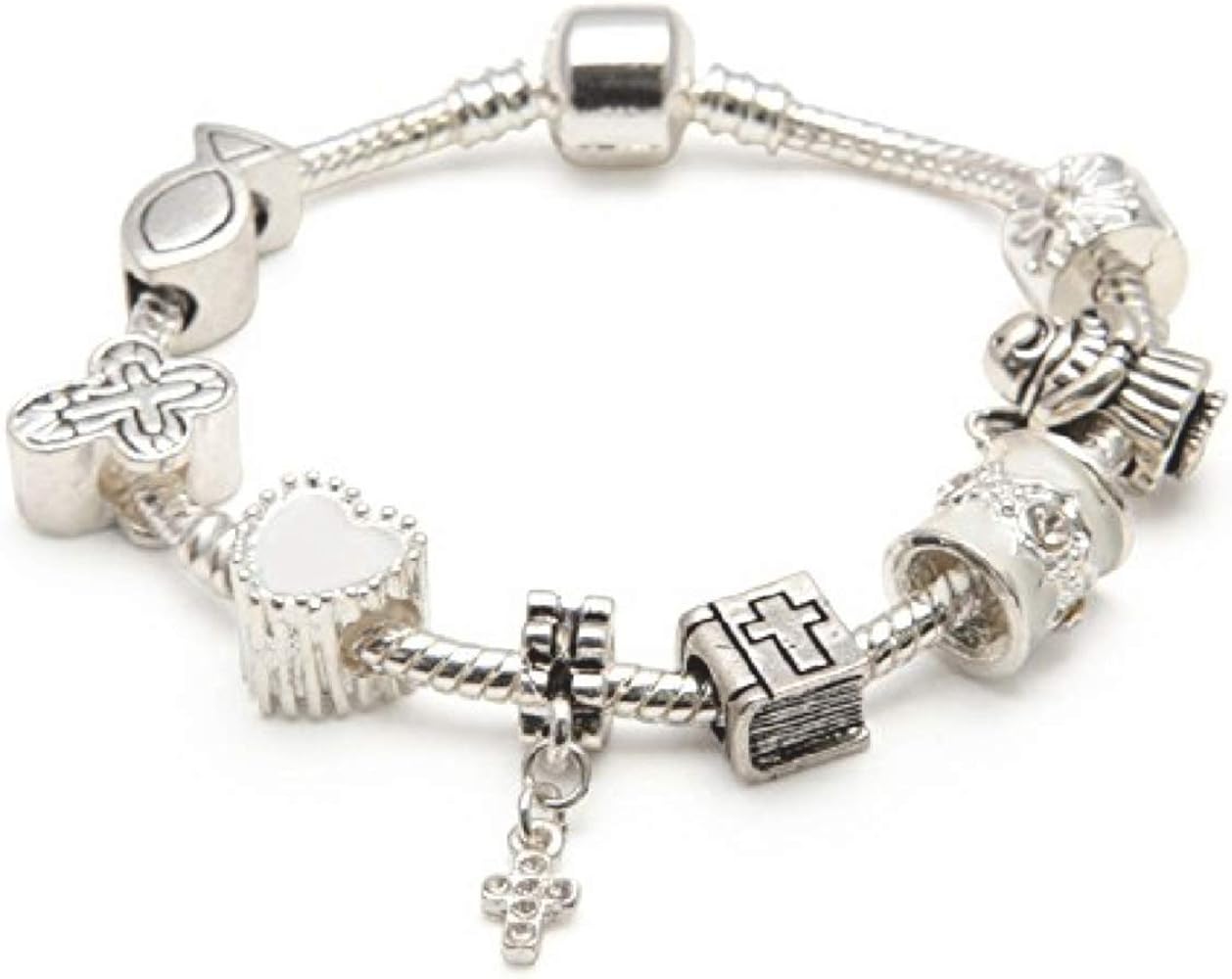 First Communion Gifts for Girls Silver Plated Charm Bracelet with Gift Box