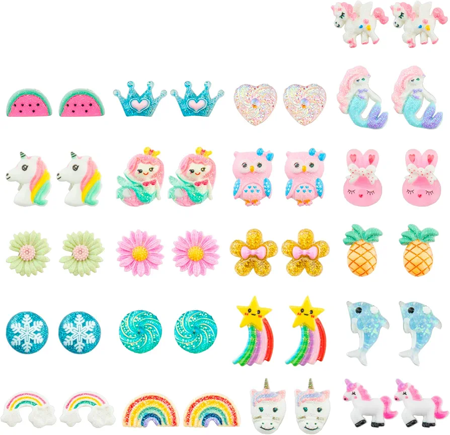 HaiMay 21 Pairs Girl Clip on Earrings for Kids Clips Earrings Princess Toy Earring Play Earrings Little Girl Jewelry for Party Favor, All Packed in Clear Boxes