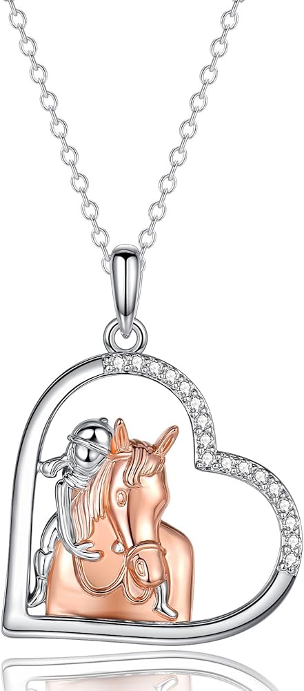 Girls Horse Necklace, Sterling Silver Necklaces for Girls Women | Heart Shaped Horse Cubic Zirconia Pendant Necklaces for Teen Girls Kids Jewelry Equestrian Gifts for Birthday Christmas