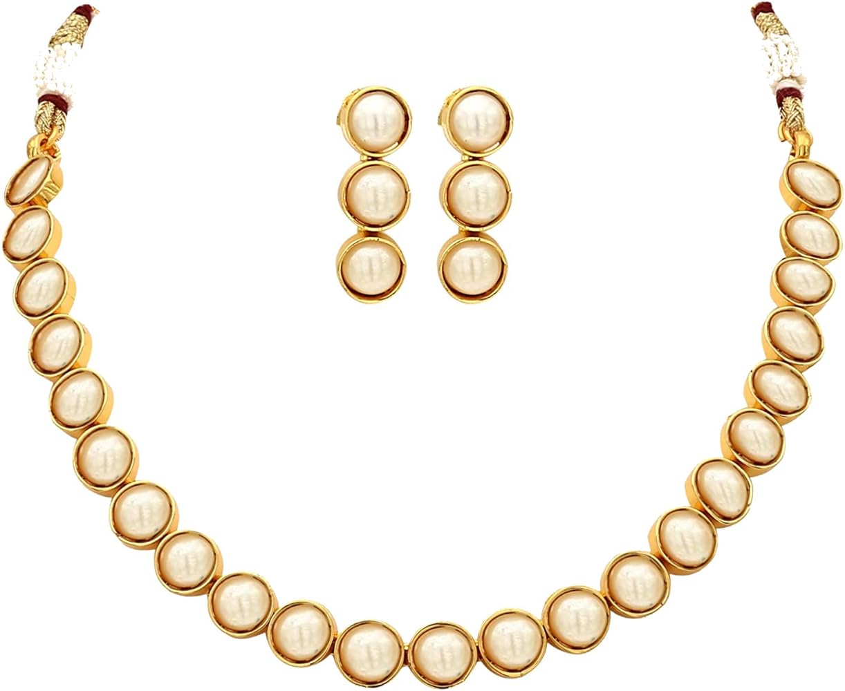 Aheli Ethnic Faux Kundan Choker Necklace Indian Traditional Bollywood Jewelry Set with Earrings for Women