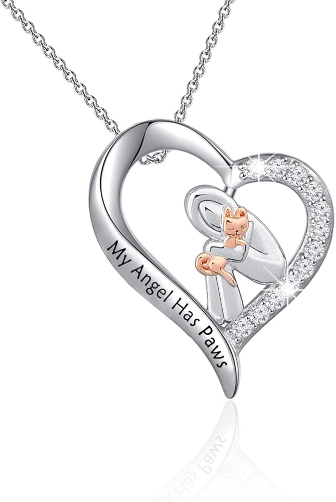 HOLLP Loss of Pet Memorial Gifts My Angel Has Paws Necklace Sympathy Cat Gift for Pet Owner