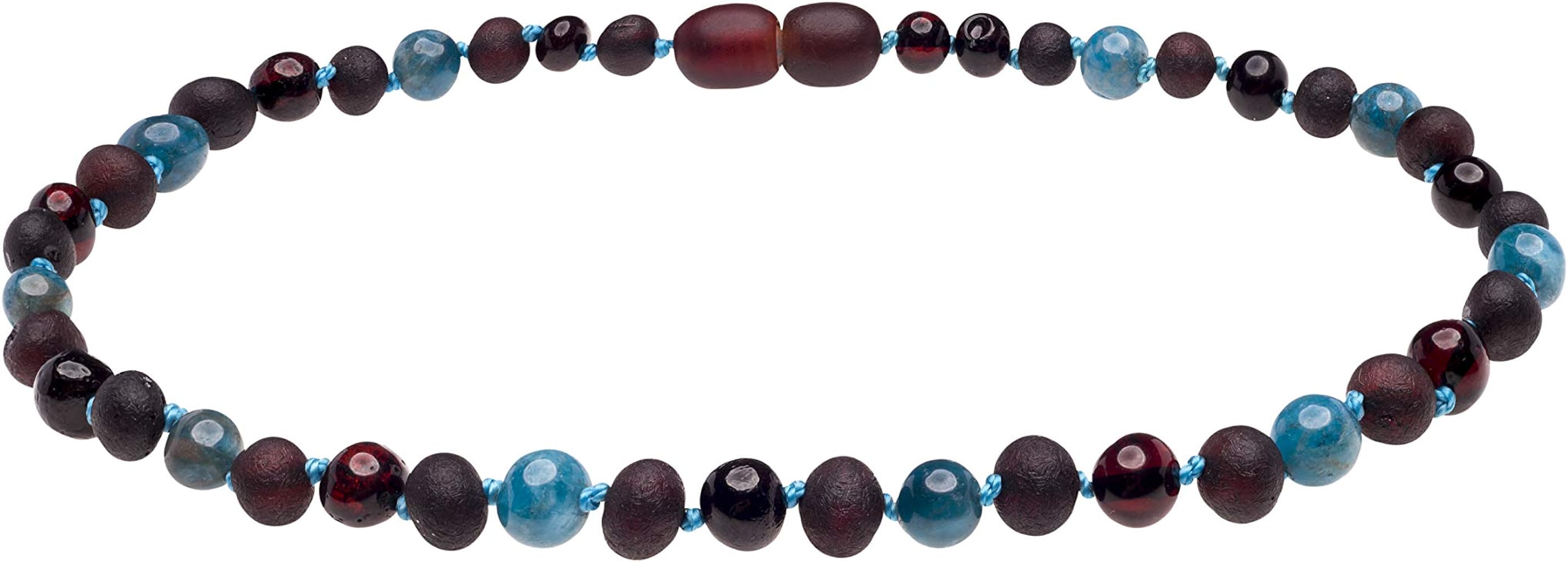 Genuine Amber Necklace From Baltic Sea Made With Polished Cherry Unpolished Cherry & Apatite 45 cm (17.7 Inches), green