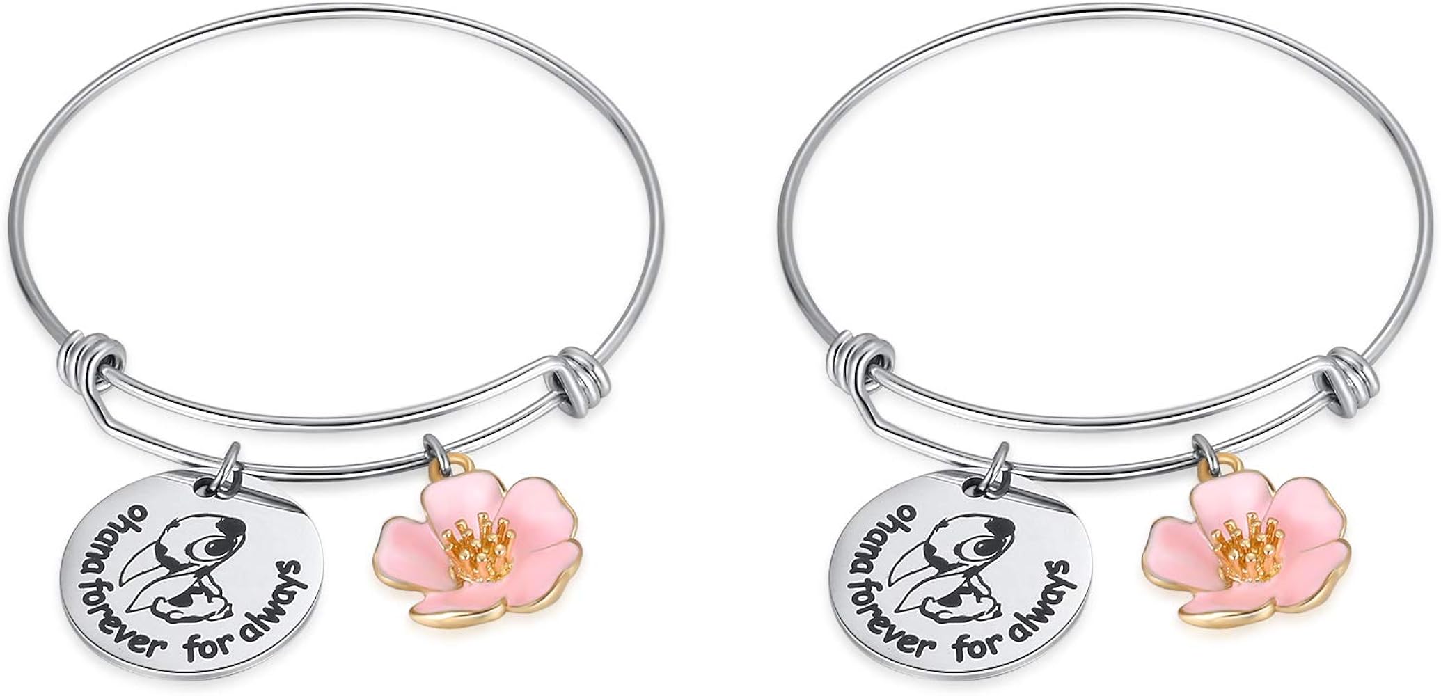 2PC Ohana Charm Bracelet Ohana Forever for Always Ohana Jewelry with Hibiscus Flower Charm