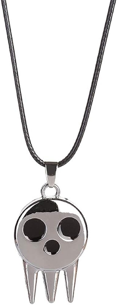 Black Enamel Silver Plated Metal Leather Chain Ghost Specter Pendant Necklace