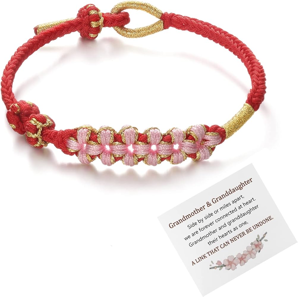 LIU JUN For Granddaughter - A Link That Can Never Be Undone Peach Blossom Knot Bracelet, To Girls From Grandma Always Brave And Strong Adjustable Braided inspirational Christmas Gift Jewelry