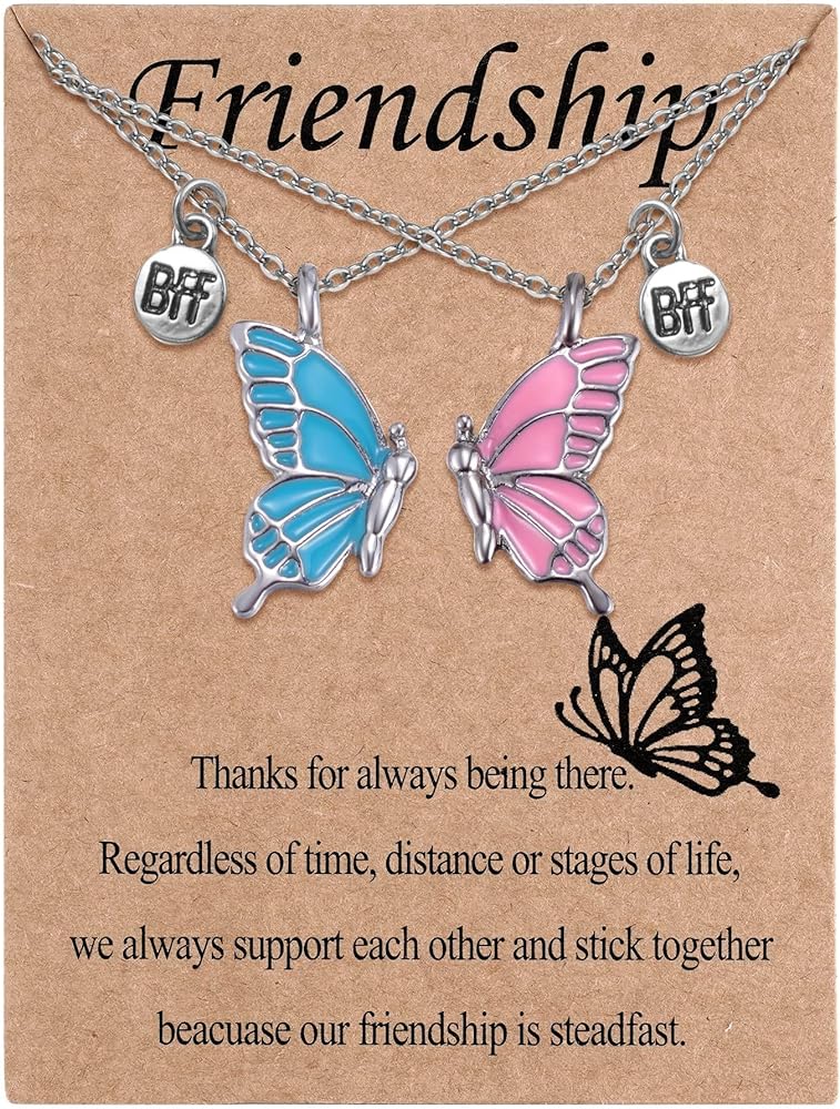 Ralukiia Two Butterfly Wing Necklaces 2 Separate Chained Butterfly Pieces BFF Best Friend Soul Gift for 2 Friendship Necklace