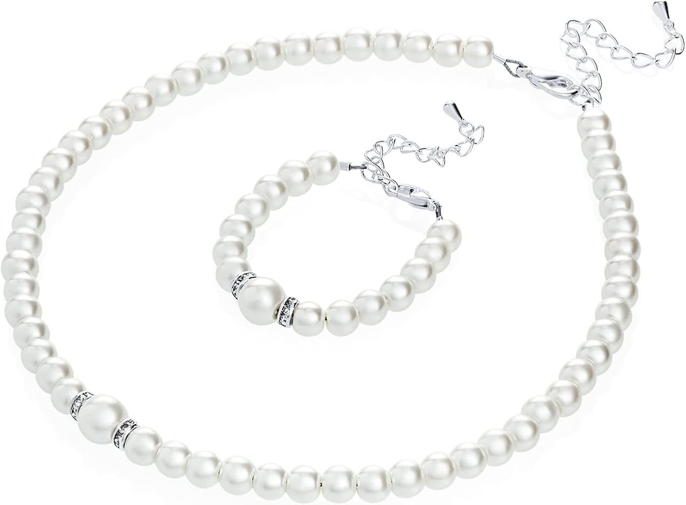 Elegant Cream Simulated Pearl Toddler Girl Necklace and Bracelet Stylish Gift Set (GS-P-C-ALL)