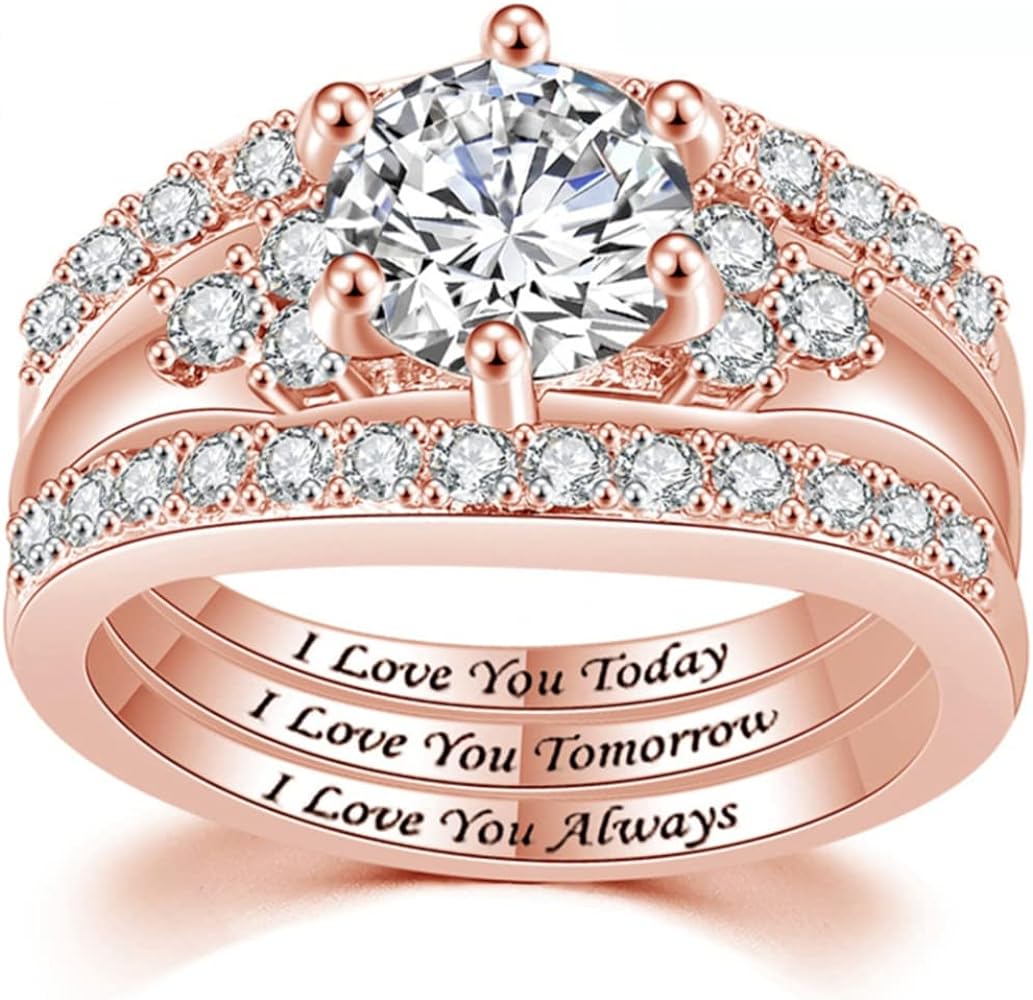 Jude Jewelers Platinum Plated Three-in-One Wedding Engagement Statement Proposal Valentines Halo Bridal Ring Set