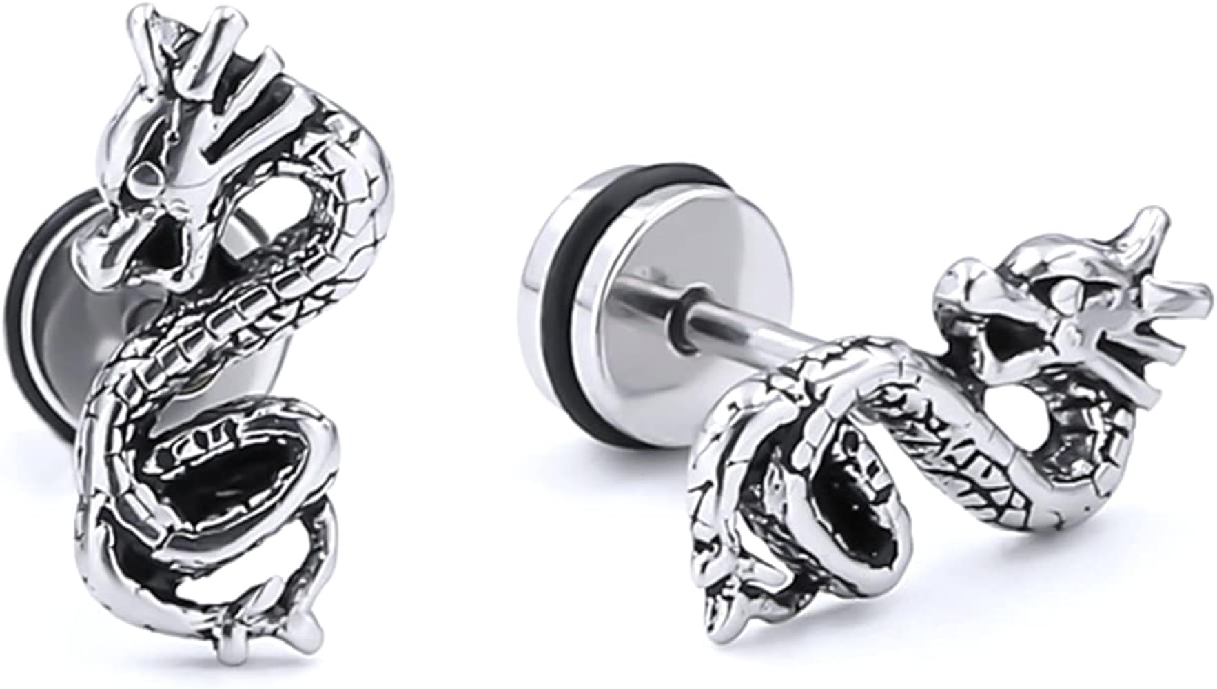 Punk Rock Stainless Steel Animal Dragon Stud Earrings,2pcs