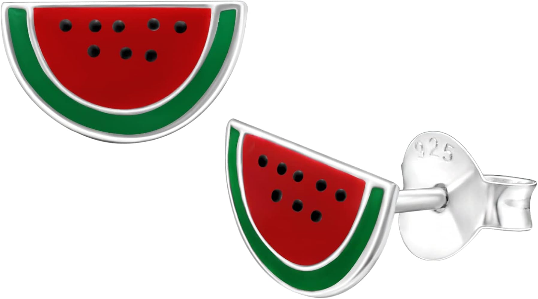 9mm Small Half Circle Watermelon Earrings 925 Sterling Silver Studs Summer Jewelry