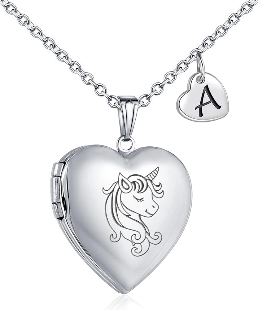 YOUFENG Unicorns Gifts for Her Love Heart Locket Necklace that Holds Pictures Enamel Locket Pendant Gifts for Women