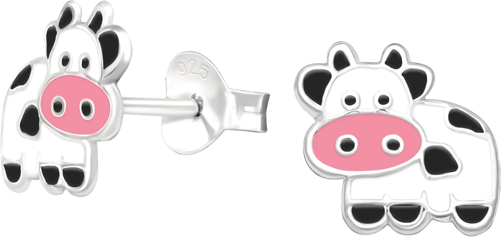 Cow .925 Sterling Silver Very Tiny Stud Earrings (Hypoallergenic)