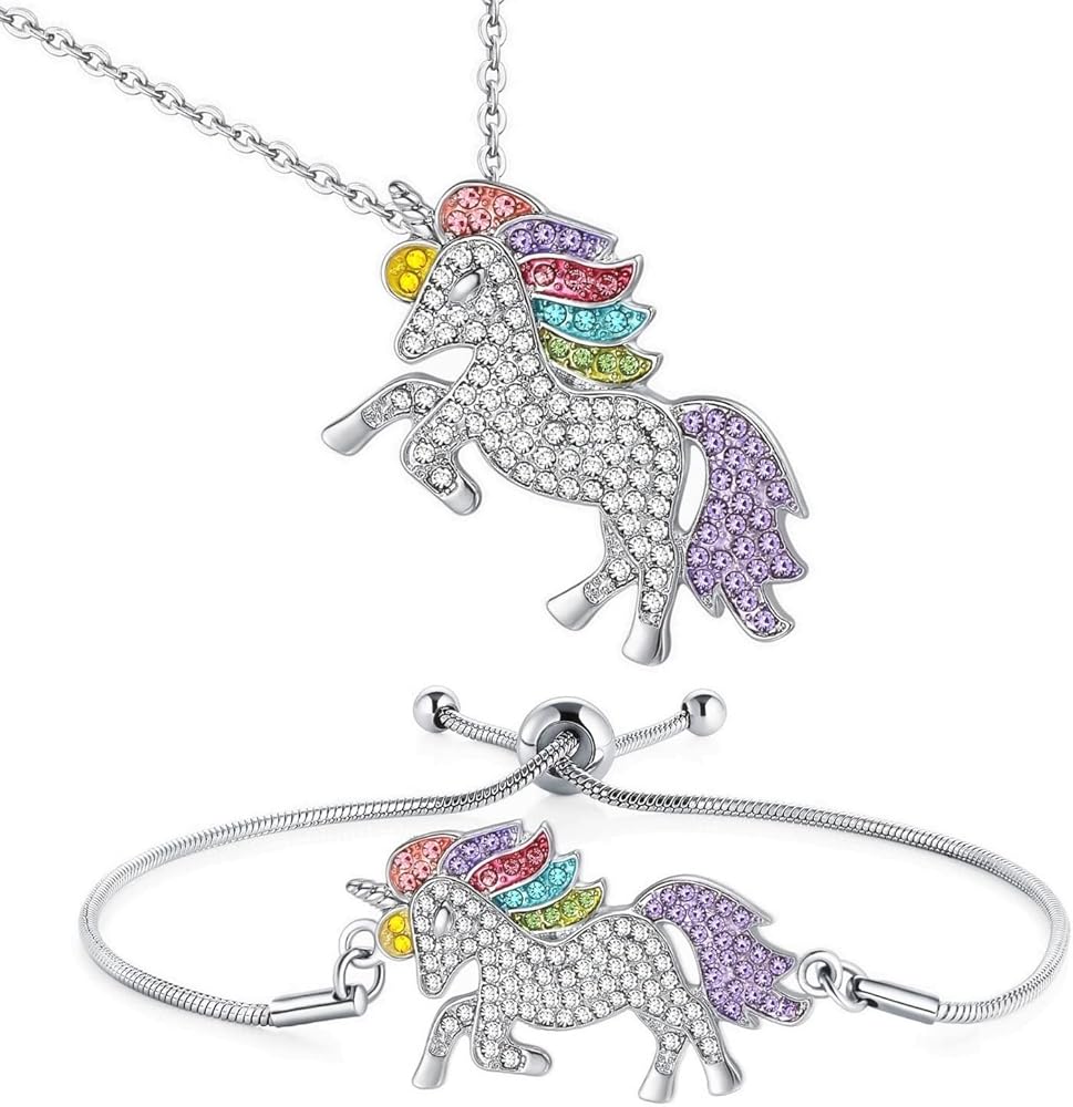 Unicorns Gifts for Girls Kids Jewelry 2 or 4 Pack Unicorn Necklace Bracelet Earrings Ring Jewelry Set Birthday Gifts for Girls Daughter Granddaughter Niece