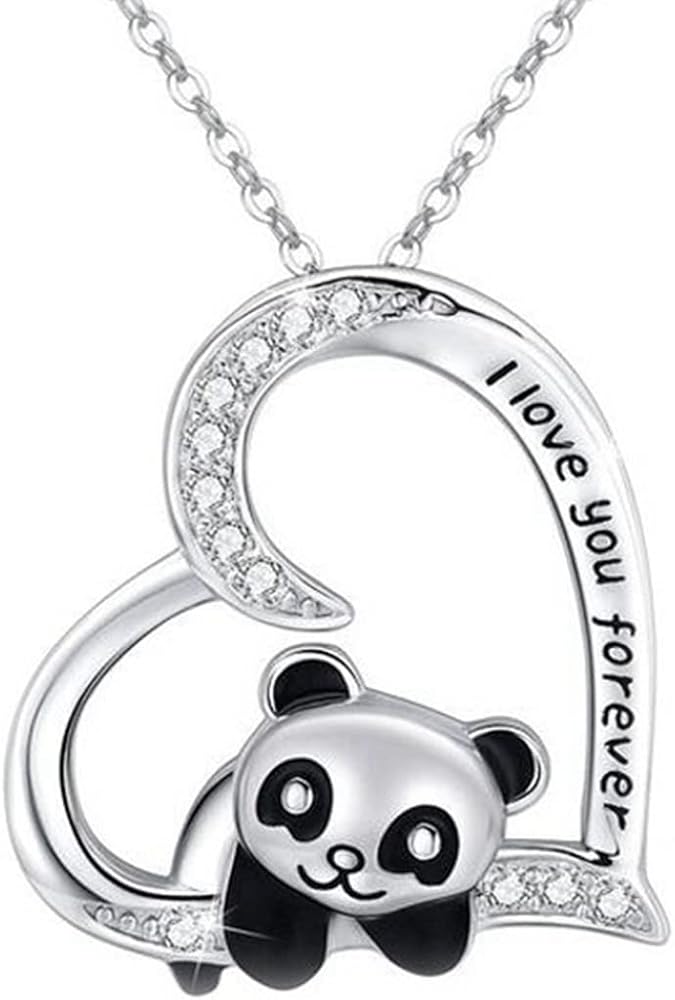 Jude Jewelers Silver Rose Gold Plated Heart Shaped Cute Panda Holiday School Wedding Statement Valentines Pendant Necklace