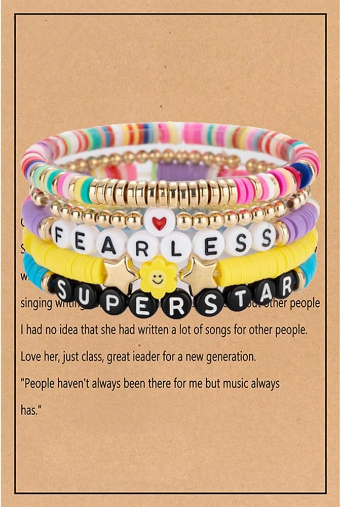 5 PCS Tayl Swee Album Inspired Bracelets Friendship Bracelets for Teen Girls Women - TS Friendship Lover Fearless Bracelets Layering Jewelry Gifts for Music Fans