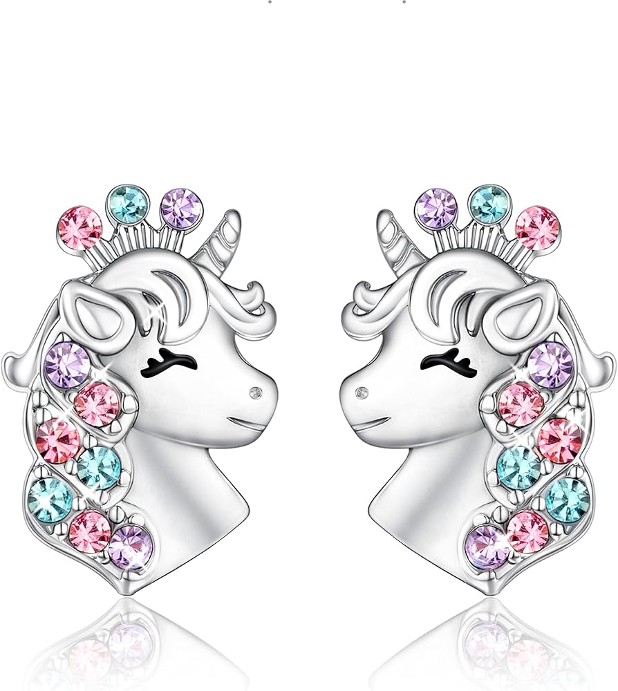 Shonyin Unicorn Earrings for Girls Hypoallergenic Crown CZ Earrings Graduation Mothers Day Back to School Jewelry Gifts for Teen Girls Ages 8-12 Daughter Granddaughter Birthday Party