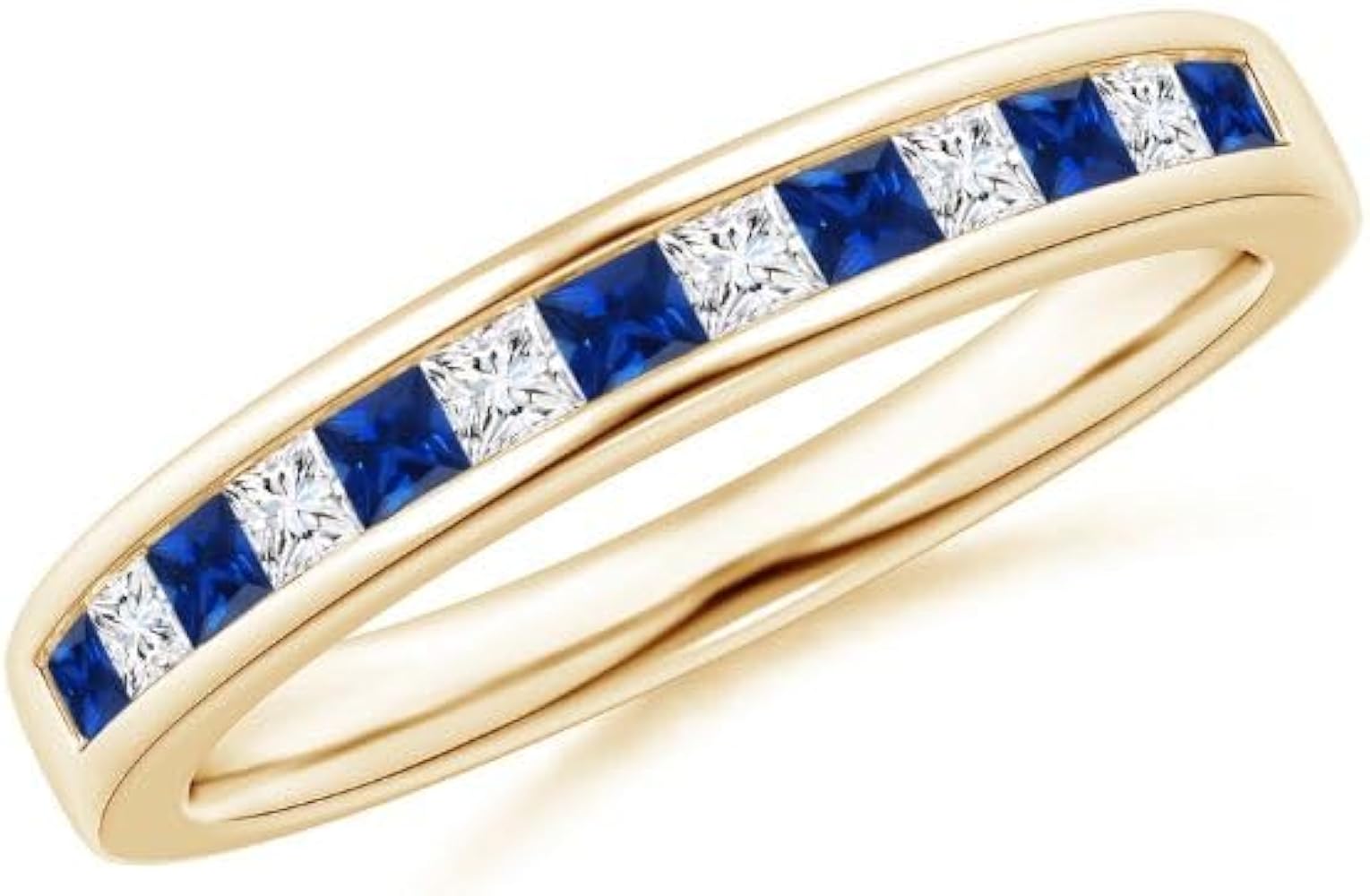 CARILLON Channel Set Square Shape Blue Sapphire CZ Diamond Half Eternity Band Ring 925 Sterling Silver 18k Yellow Gold September Birthstone Gemstone Jewelry Wedding Engagement Women Birthday Gift