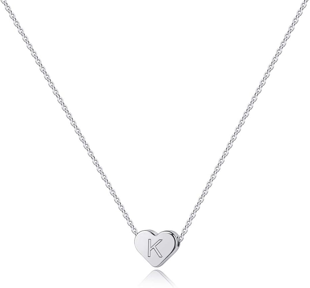 Turandoss Heart Initial Necklaces for Women Girls, 14K White Gold Filled Heart Pendant Letter Alphabet Necklace Initial Necklaces Jewelry for Girls Heart Letter Initial Necklace Gifts for Teen Girls