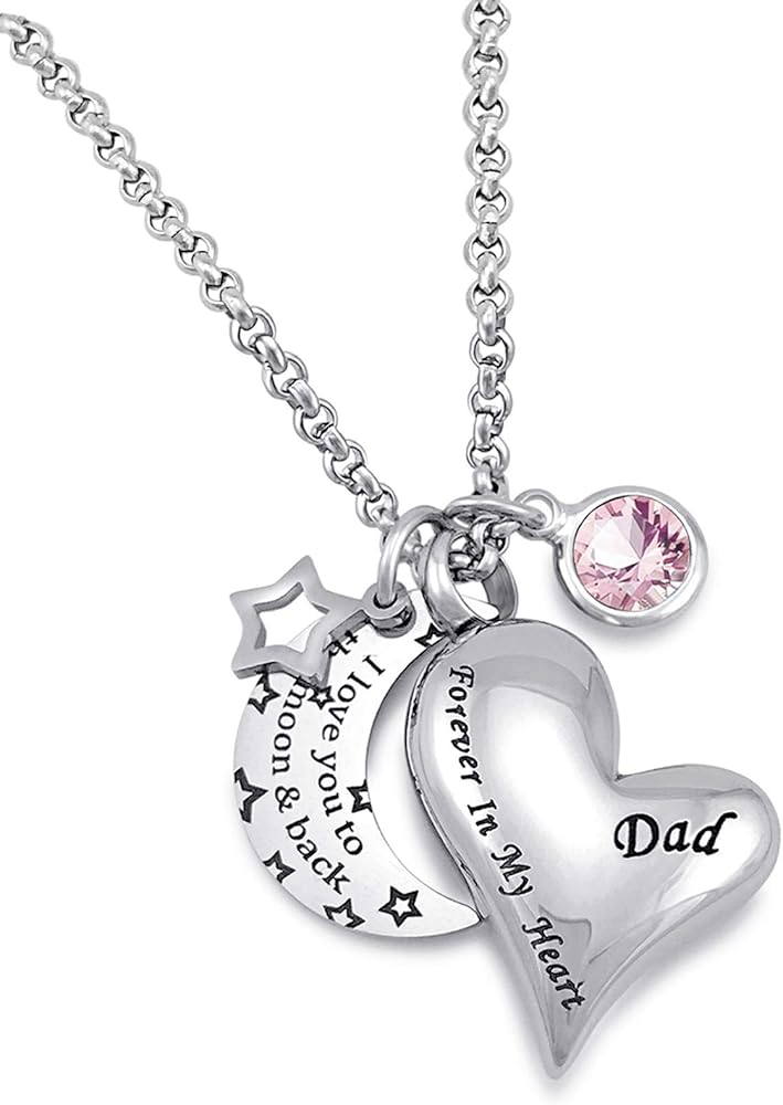 YOUFENG Urn Necklaces for Ashes I Love You to the Moon and Back for Dad Cremation Urn Locket Birthstone Jewelry