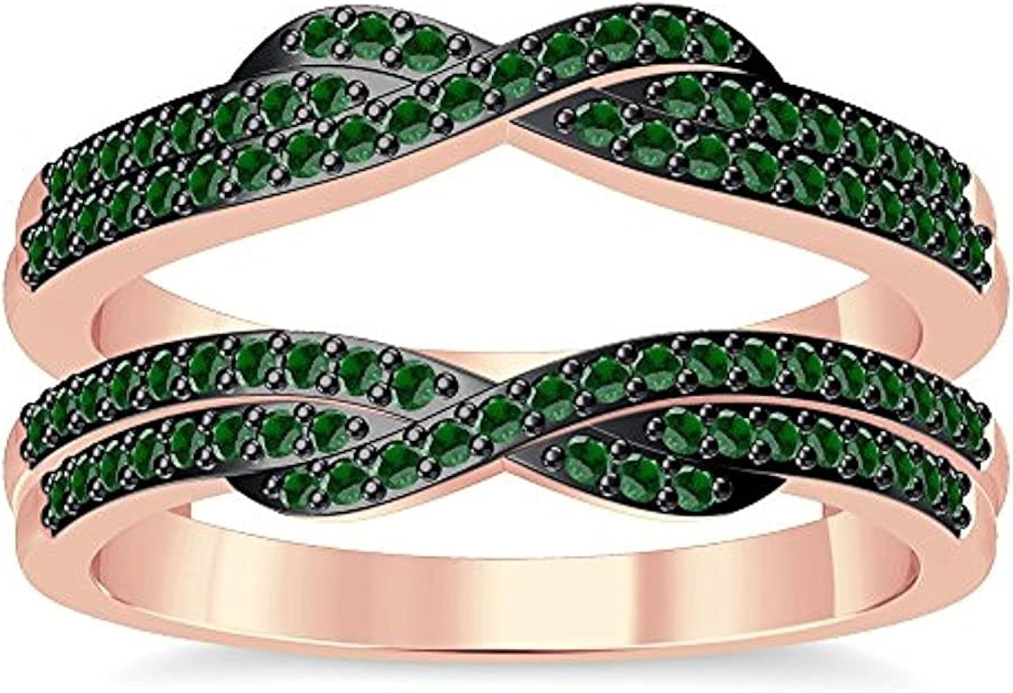 0.75 CT Round Cut Green Emerald Knot Wedding Band Enhancer Guard Double Ring 14K Rose Gold Finish Sterling Silver 925 Sterling Silver