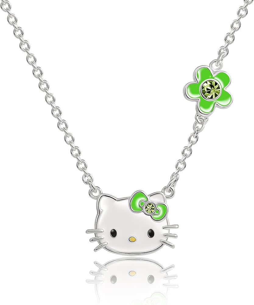 SALLY ROSE Sanrio Hello Kitty Girls Birthstone Necklace 18" - Silver Plated Hello Kitty Necklace with Birthstone Officially Licensed