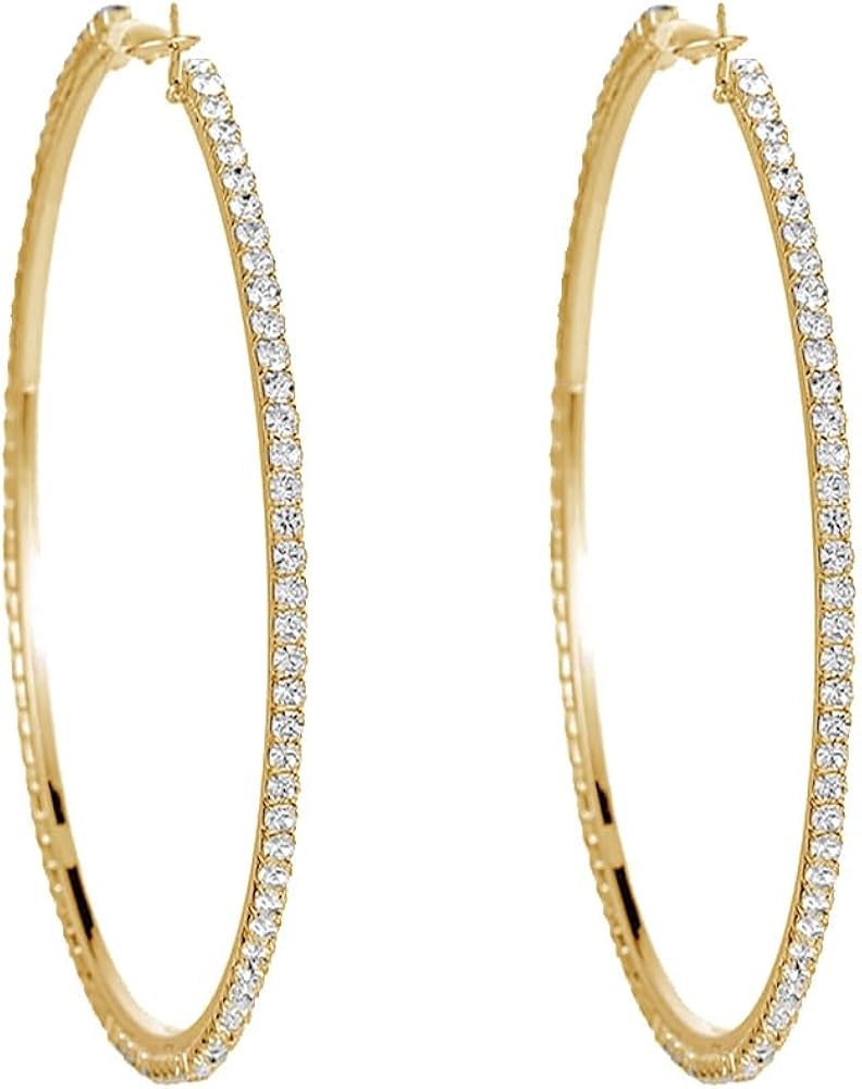 Extra Large Rhinestone Hoop Earrings for Women Girls Hypoallergenic Big 100mm Huggie CZ Hoops Dangle Drop Earring Fashion Chic Party Jewelry Gifts 4 inch