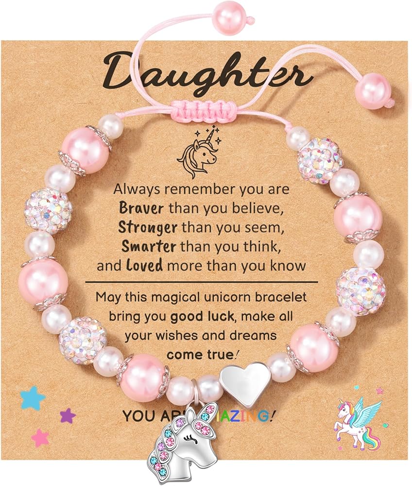 HGDEER Kindergarten Preschool Graduation Gifts for Girls, 2024 Graduation Gifts for Daughter Granddaughter Niece | Pink Pearl and Rhinestone Balls Bracelet