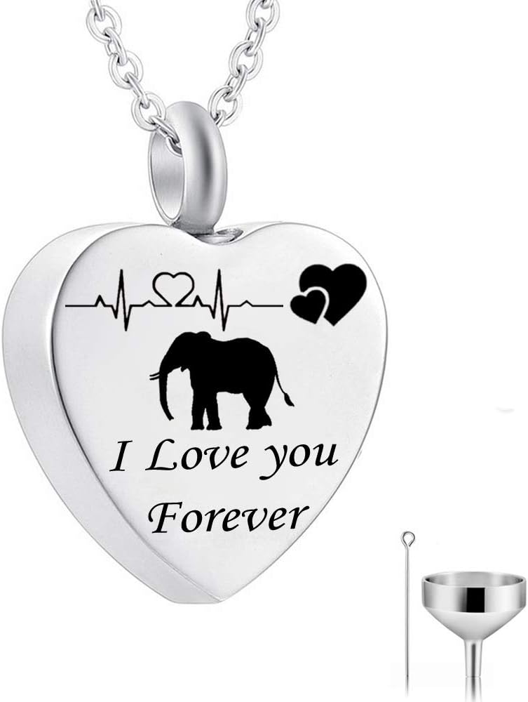 Stainless Steel Necklace Memorial Jewelry Cremation Urn Ashes Elephant Pendant Unisex Keepsake Memorial Charms Pendant (heart)