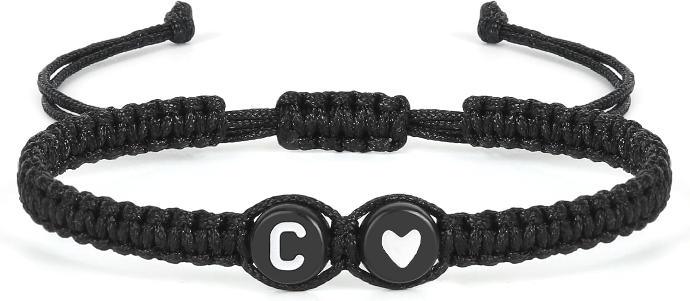 Initial Letter Bracelet for Women Men Teen Girls, Alphabet Handmade Black Adjustable Braid Rope Heart Bracelet, Jewelry Gifts for Daughter Mother's Day Mom Sister C