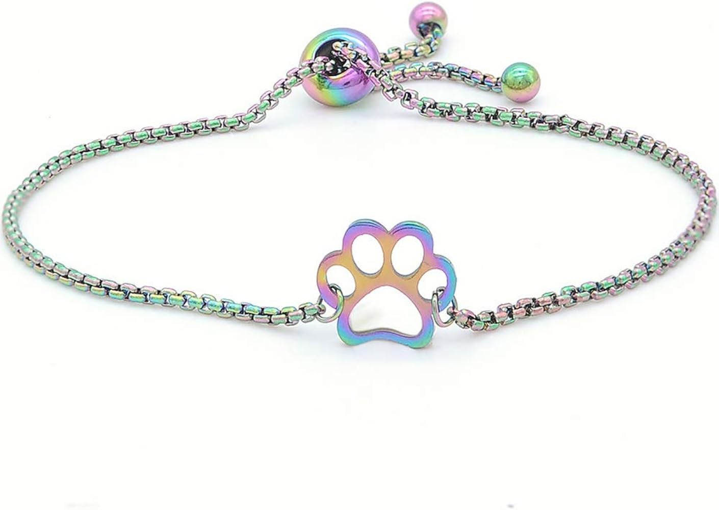 Jude Jewelers Stainless Steel Rainbow Multicolor Adjustable Size Paw Sun Feather Mountain Style Strand Bracelet