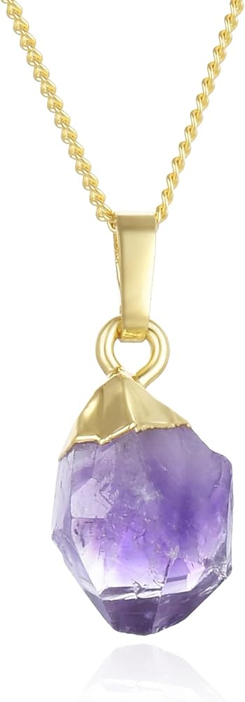 Adabele 1pc Authentic Sterling Silver Small Tiny Raw Amethyst Citrine Gemstone Necklace 18 inch Healing Crystal Chakras Stone Hypoallergenic Nickel Free Fine Women Jewelry