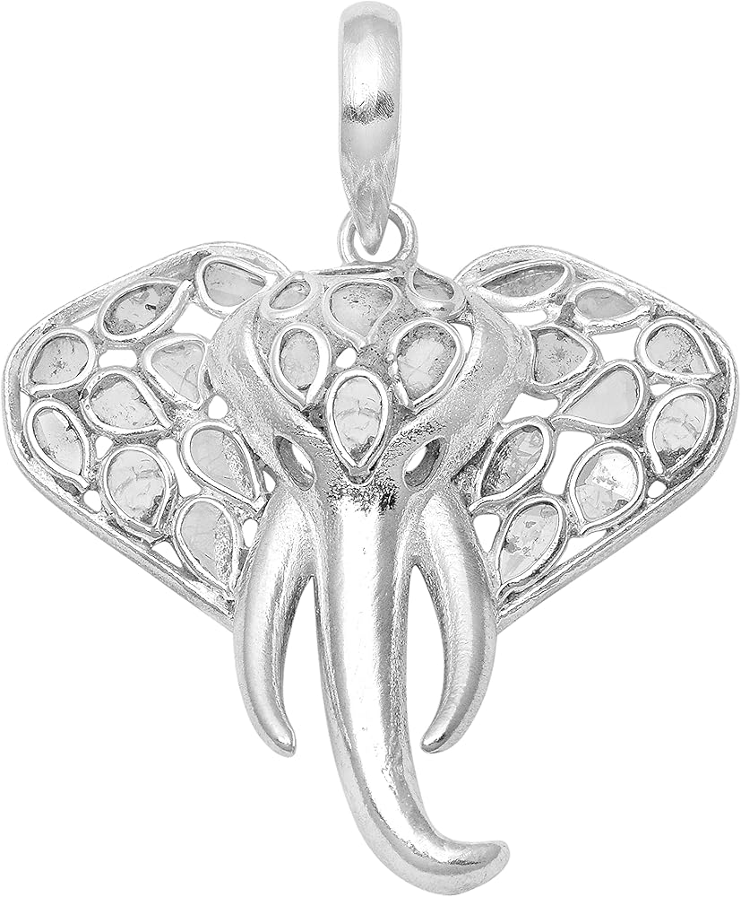 MOONEYE 1.50 CTW Natural Diamond Polki Elephant Pendant 925 Sterling Silver Platinum Plated Slice Diamond Jewelry