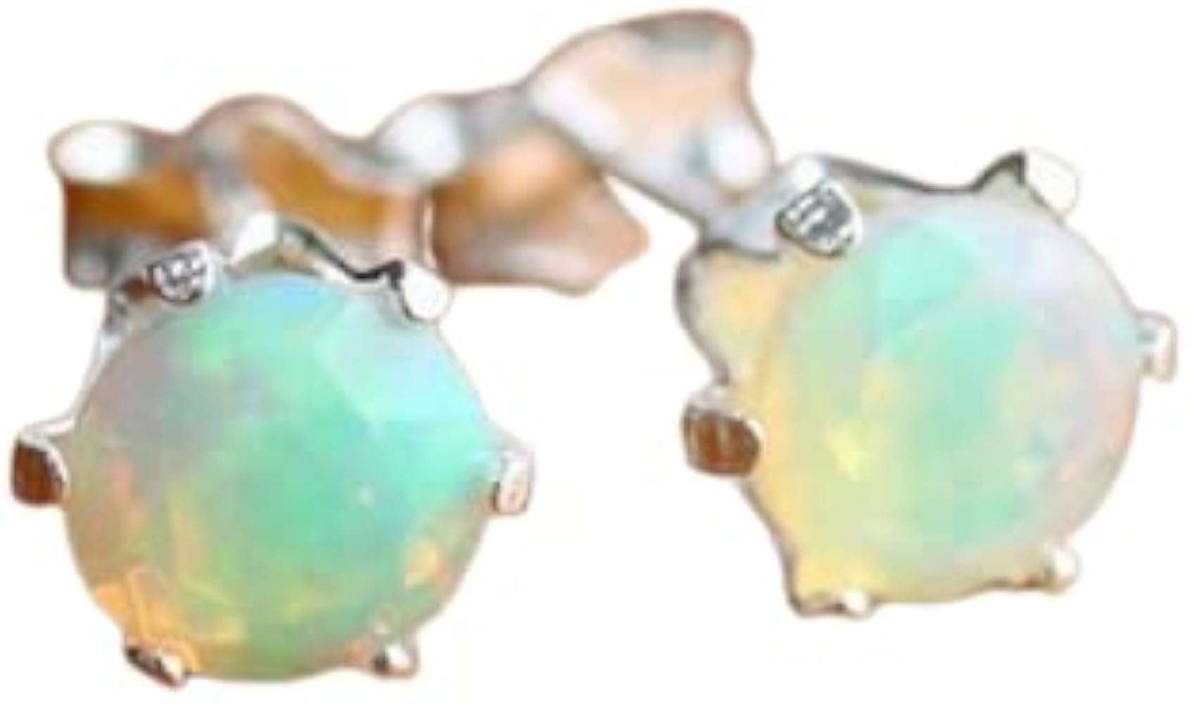 925 Sterling Silver Natural Round Ethiopian Opal Dainty Stud Earring Gift Jewelry