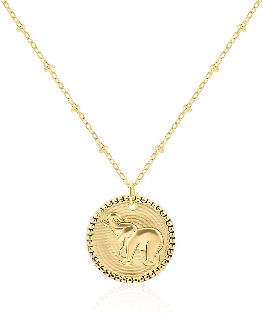 Ascona Gold Plated Coin Pendant Necklace for Women Girls, Disc Good Luck Necklace Jewelry