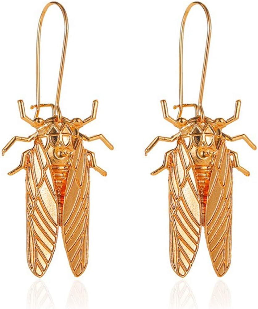 Vintage Big Bug Cicada Insect Pendant Earrings on Kidney Wire Hoops Dangle Earrings Retro Animal Jewlery