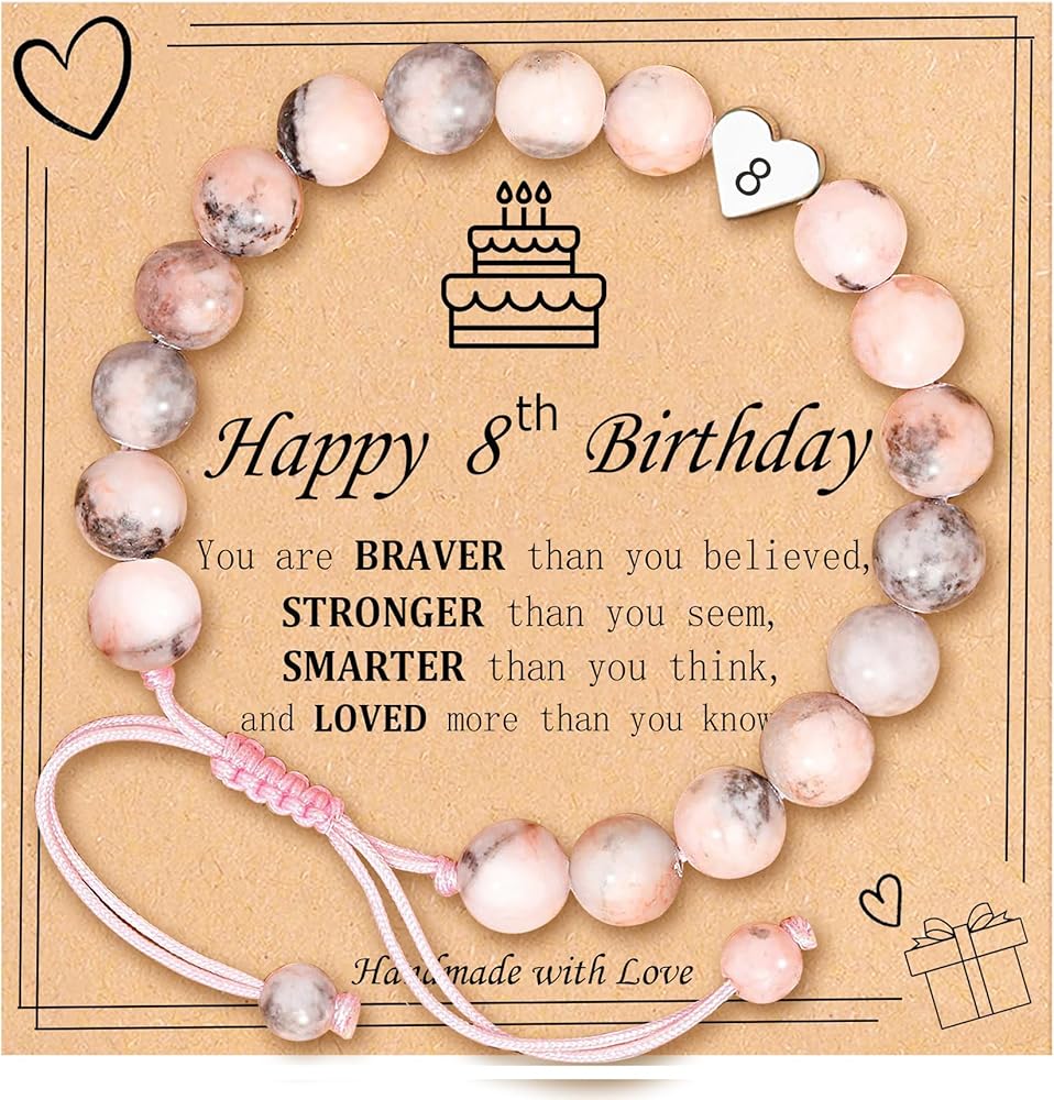 Happy Birthday Gifts for 3-21 Year Old Girls, Natural Stone Heart Charm Bracelet Sweet Birthday Christmas Gifts for Teen Girls/Daughter/Granddaughter/Niece