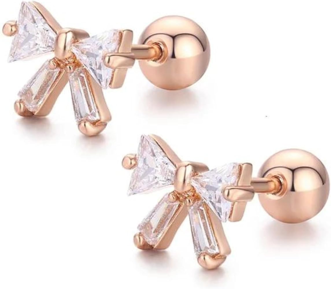 Milano & J | Coquette Accessories Bow Earrings for Women, Teens, and Girls - Gold Bow Stud Earring with Screw Back, Hypoallergenic Jewelry for Conch Piercing and Sensitive Ears