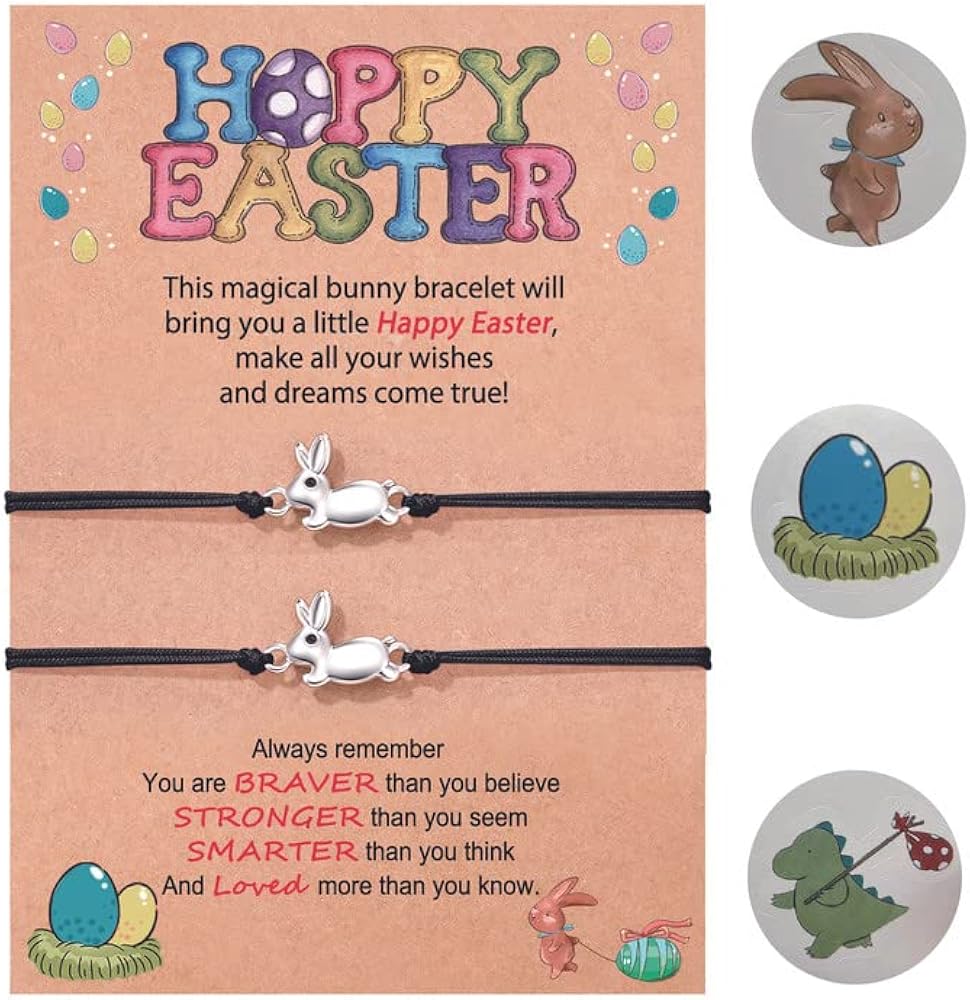 HGDEER Easter Bunny Gifts for Girls, Bunny Meaningful Bracelet with Gift Message Card and Stickers