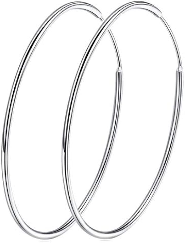 Chic 925 Sterling Silver Big Hoop Earrings Minimalist Round Circle Endless Large Huggie Hoops Statement Earrings 50/60/70/90mm Hypoallergenic Fashion Jewelry Gifts for Women Girls