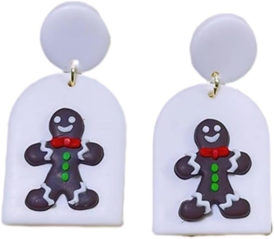 Zian Christmas Polymer Earring Crutch Earring Light Earring Christmas Tree Earring Gingerbread Human Earring Geometric Earring Christmas Jewelry Festive Earring